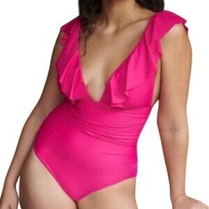 NEW J. Crew Ruched Ruffled One-Piece Swimsuit in Radiant Fuchsia/Bright Pink, 22